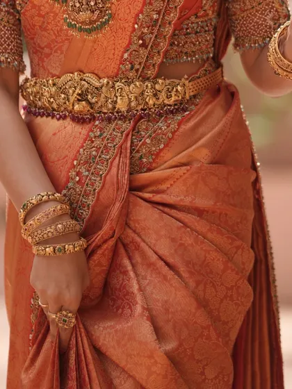 Additional views showcasing the variety and detail of my heirloom bridal sarees. Each image captures a different angle, moment, or detail, from full portraits to close ups of the fabric and embroidery, illustrating the complete story of each bride's custom creation.
