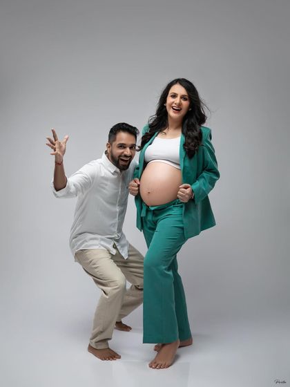 Pure fun and excitement. This shot perfectly captures the couple's joyful personalities and their excitement for the journey ahead.