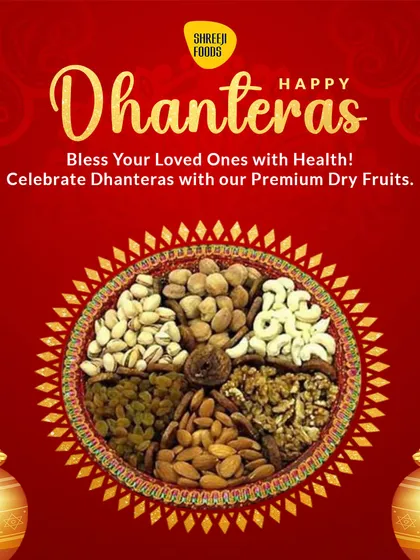 On Dhanteras, it's a tradition to wish for health and wealth. My premium dry fruit platters are the perfect gift to bless your loved ones with good health.