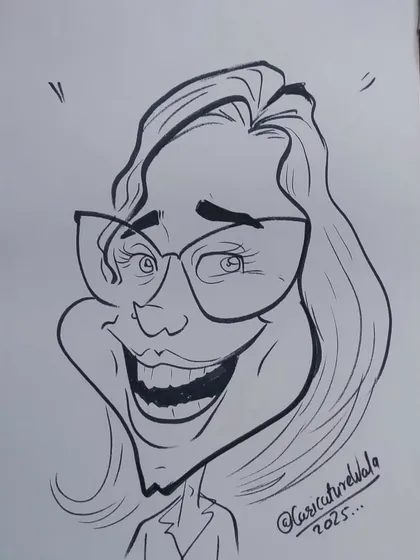 A caricature of a scriptwriter with a big, expressive laugh. I love capturing moments of pure joy.