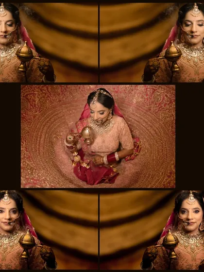 A unique and artistic collage of bridal portraits, using reflections and creative compositions to create a visually stunning image.