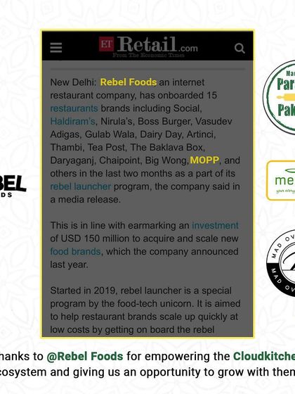We are proud to be part of the Rebel Launcher Program by Rebel Foods. This collaboration helps us grow within the cloud kitchen ecosystem and maintain our promise of 100% safe and hygienic food.