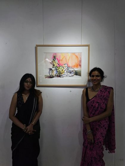 With the amazing artist and curator Anusha, next to my painting at her debut show. It's wonderful how the art community brings people together.