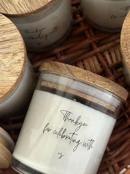 Not all Diwali orders have to be blingy. Minimalism is key too. We made these elegant 'Thank you for celebrating with us' candles for a Diwali party return gift.