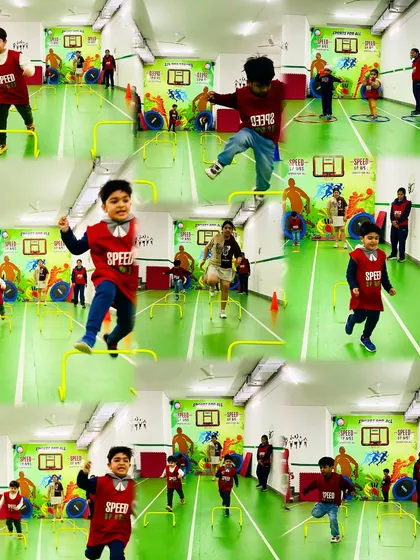 A collage of our little champions in a hurdle race. It's all about run, jump, run. We build their confidence to clear every obstacle.
