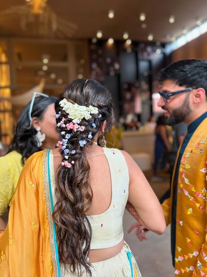 Another shot of the floral braid, showing how it moves and looks beautiful even in a candid, interactive moment.