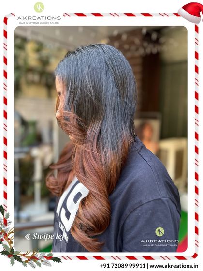 This beautiful reddish-brown ombre melts from a dark root into warm, coppery ends, creating a seamless and glowing transition.