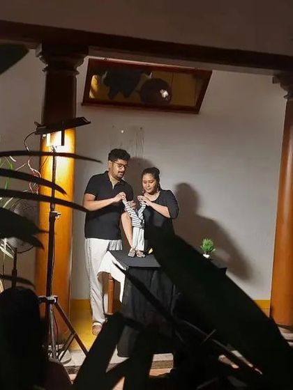 A performance in the beautiful, traditional courtyard of Mason Perumal in Pondicherry. We can set up our show in any unique space.