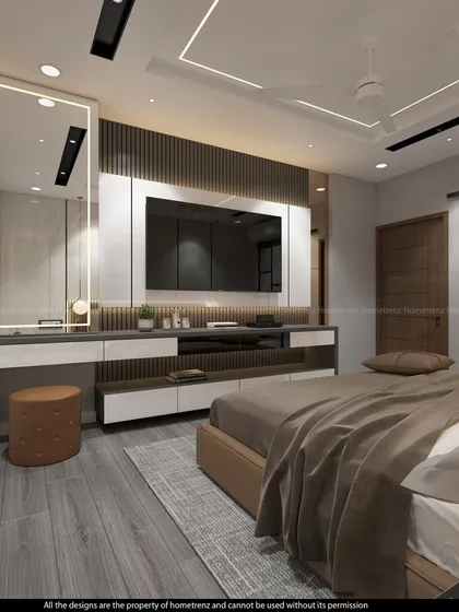 A closer look at the TV and vanity unit in the master bedroom. The design is seamless, functional, and stylish.