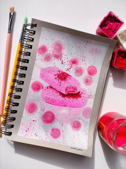 Another angle of the pink-themed ice cream painting, showing the splatters and textures.