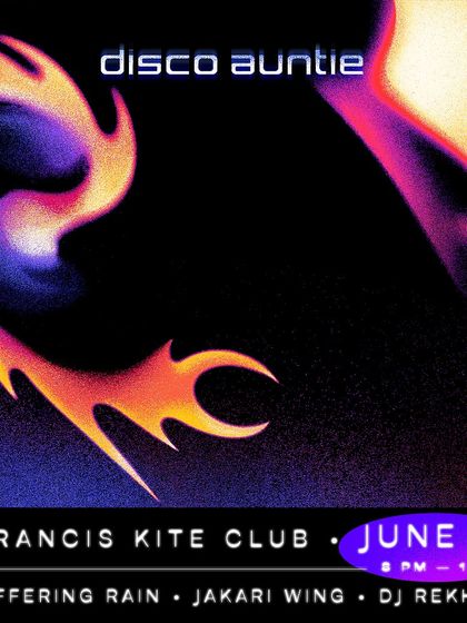 A poster for "disco auntie," another queer-focused event I was part of. I am deeply embedded in the queer nightlife scene and collaborate on various parties that center our community.