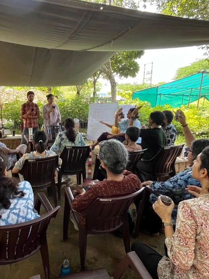 Participants of our nursery workshop gather for a session on the role of a native plant nursery in large-scale ecological restoration.