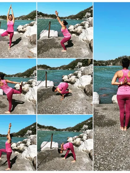 A collage of my practice by the Ganges river in Rishikesh. There is something truly spiritual about practicing in such a sacred place.