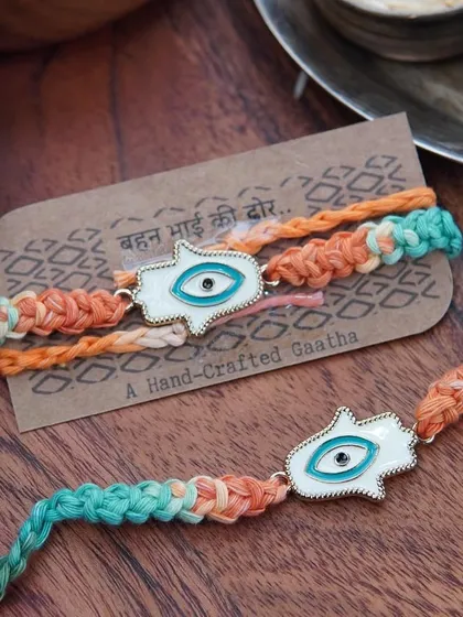 The Hamsa Rakhi set, another one of my intricately handcrafted designs.