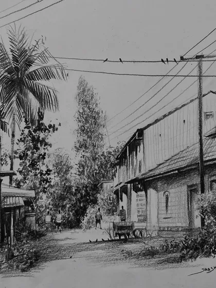 A series of my pencil landscape sketches, created as demonstrations for my online courses. These drawings explore different techniques for rendering trees, buildings, and atmospheric perspective using only graphite.