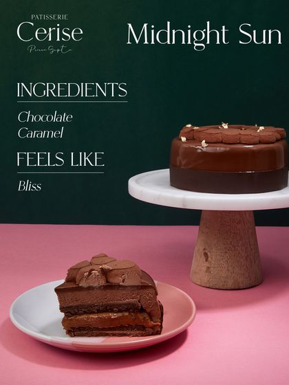 The anatomy of bliss. My Midnight Sun entremet is composed of just two key ingredients: chocolate and caramel. The feeling it evokes, however, is pure bliss.