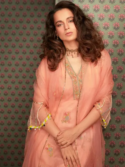 Styling the elegant Kangana Ranaut was a dream. This soft peach suit with delicate embroidery is perfect for those who love understated, classic Indian wear for family functions or festive gatherings.
