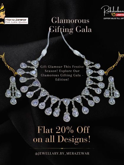 My glamorous gifting gala edition for Rakshabandhan, featuring the white stone necklace set. It's the perfect gift to make your sister feel special.