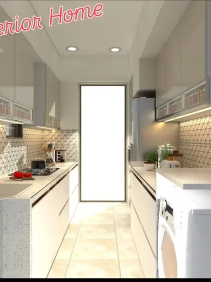 A view of a compact parallel kitchen, demonstrating how we can create a fully functional cooking space even in limited areas.