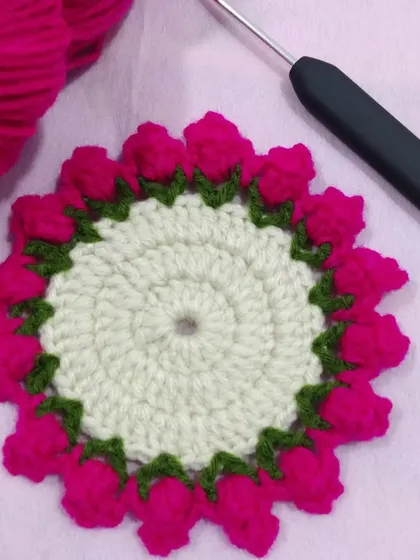 A new product is coming soon. Here is a sneak peek of a coaster with a beautiful border of pink rosebuds.