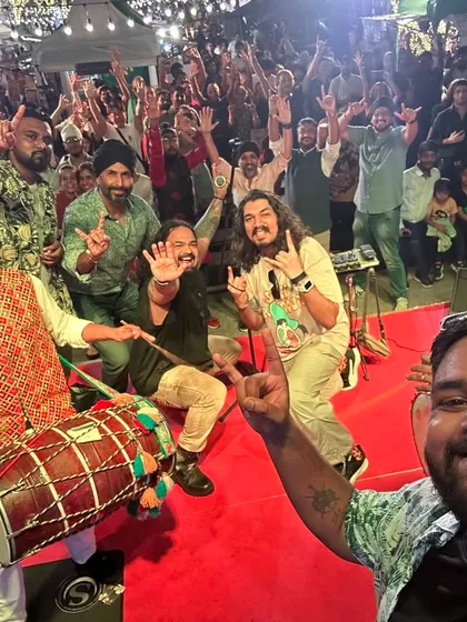 We bring the dhol! To give our shows that authentic festival feel, we fuse our rock sound with the raw power of a live dhol. It gets the crowd going absolutely wild every single time.