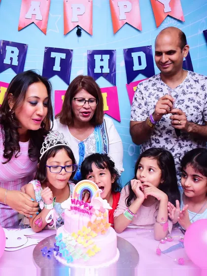 Making a birthday wish surrounded by friends and family. Our private party rooms provide an intimate space for these special moments.