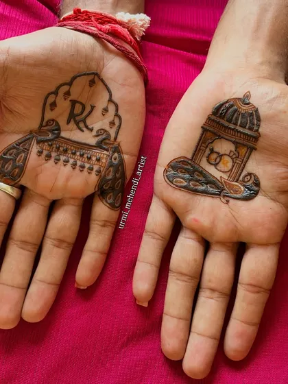 The same groom's mehendi, shown against a different background. The designs are clean, sharp, and perfect for a modern groom.