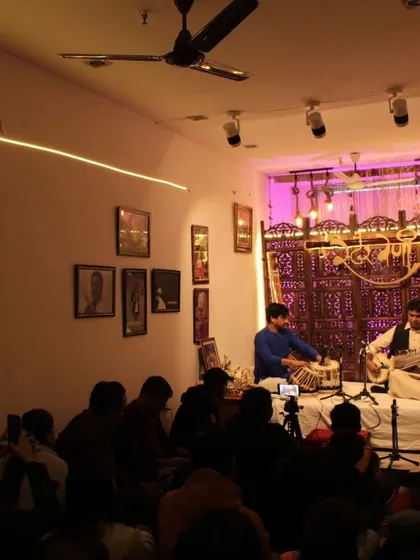 This is the view from our intimate baithak at the Swarveni academy. The artists and the audience share the same space, creating a powerful, collective energy that makes the music a truly shared experience.