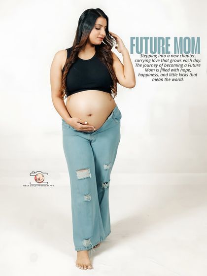 A portrait with the title 'Future Mom'. The text overlay expresses the hope and happiness of this new chapter, complementing her thoughtful pose.