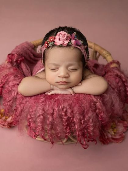 An overhead shot of the pink basket pose, perfect for showcasing the symmetry and artistry of the setup.