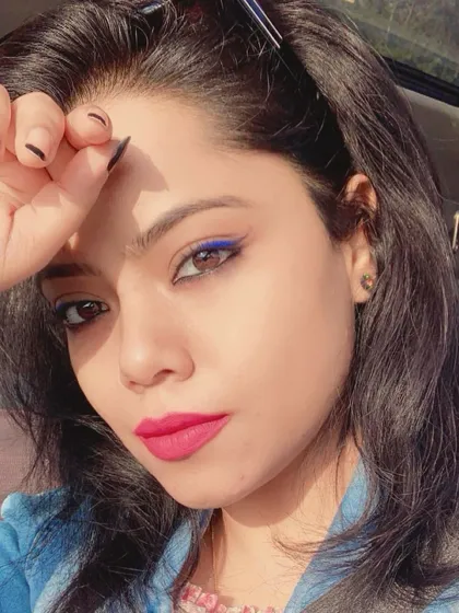 A pop of color with bold blue eyeliner. This is a great example of how a small makeup detail can make a big impact.