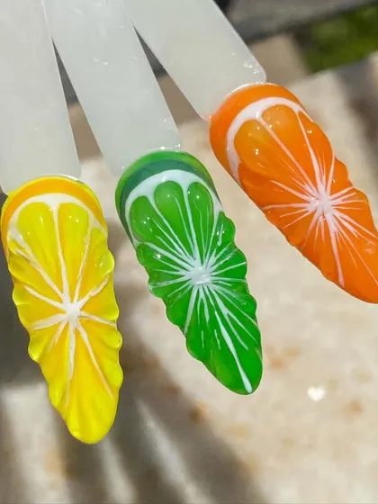 When life gives you lemons, make citrus nail art. I sculpted these juicy looking lemon, lime, and orange slices to have a realistic 3D texture. This fun, vibrant set of press-ons is perfect for summer or anytime you need a fresh look.