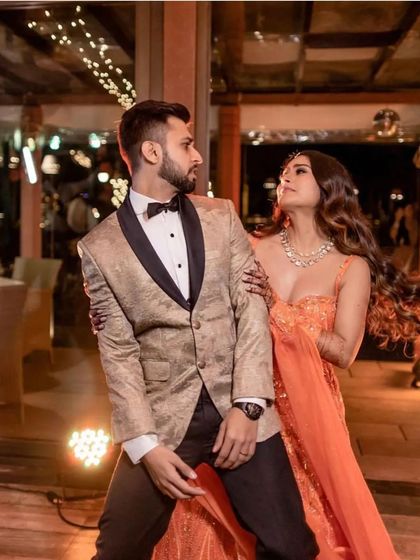 A beautiful shot from Krishna and Chirag's sangeet. We choreograph poses that are both elegant and full of emotion, creating timeless images for our couples.