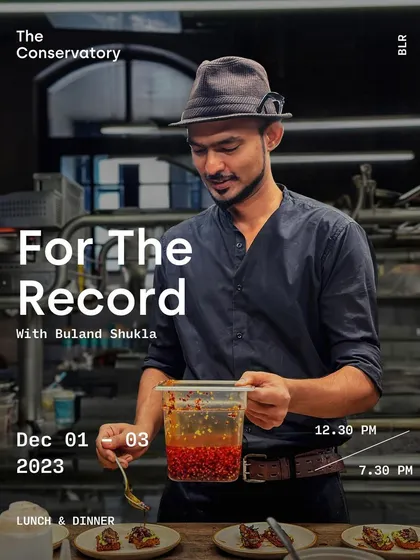 We hosted Buland Shukla from For The Record, Goa's first vinyl bar, for a pop-up focused on innovative ferments. This poster captures his creative spirit, showcasing his hands-on approach to crafting unique, flavor-driven dishes.