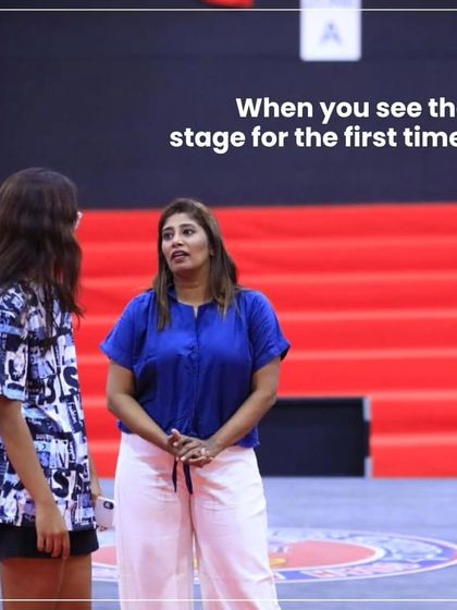 That moment when you see the stage for the first time. This is when all the planning and visualization starts to become tangible. I'm discussing the space and possibilities with my daughter, who often joins me on set.