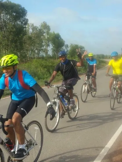 The pack enjoying a smooth stretch of road during a trail riding event.