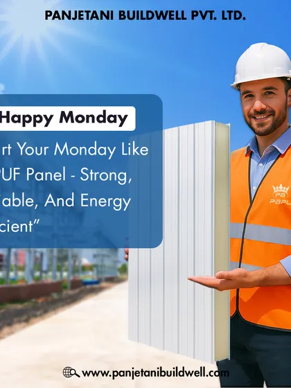 A member of our team presenting a finished PUF panel. We encourage starting your week like our panels: strong, reliable, and energy-efficient.