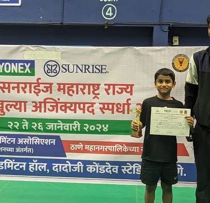 Ajinkya Desai with his coach after becoming the Maharashtra State Under 11 Boys Singles Runner-Up. A huge achievement.