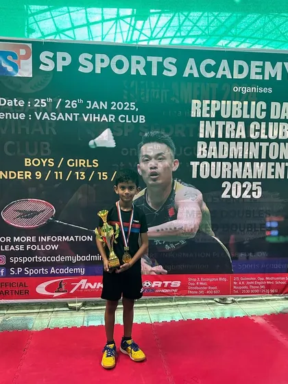 The U9 boys' winner, Arnav Pawar, celebrating his first major win.