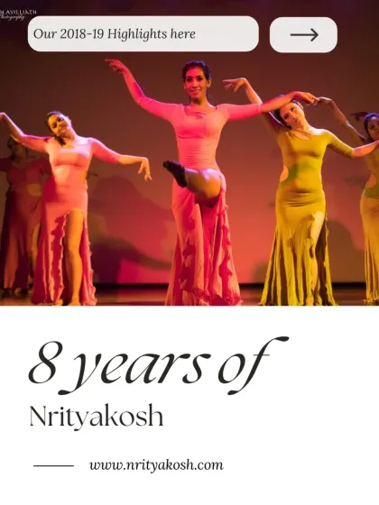 Highlighting our milestones from 2018-19, including the mammoth production 'Safar-e-Raqs', the beginnings of our Indian Fusion repertoire, and our founder's Datura 8 Elements certification.