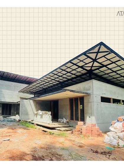 A look at the Greens Residence during construction. This image shows the home's strong architectural bones, with the steel roof structure in place, ready for the next phase of transformation.