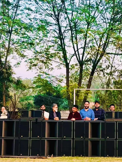 Our founder, Bhanu Ahuja, and our technical team with the newly acquired L-Acoustics system. This moment marks our commitment to investing in the best pro-audio technology to elevate the standard of live events in the region.