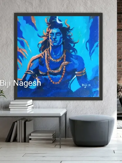 This painting of Lord Shiva brings a sense of calm and power to this modern living room. I love seeing how my spiritual art can become a central point of peace and contemplation in contemporary homes.