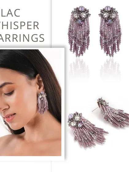 A detailed view of the Lilac Whisper Earrings, perfect for pairing with both pastel and deep-toned outfits.
