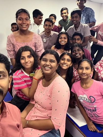 Day 8 of Navratri 2024 was Pink. Here's a group photo wrapping up the festivities with love and joy.