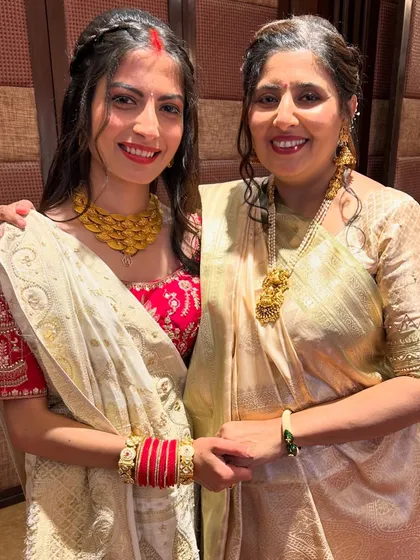 It was a pleasure getting the lovely wife and mother of 'Baalveer' actor Dev Joshi ready for a reception. Here they are, looking elegant and happy.