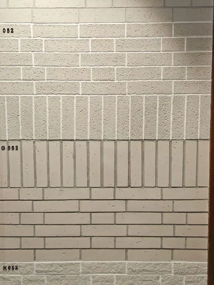 A display of Ittimi panels that replicate various brick-laying patterns. This is a lightweight, easy-to-install alternative to traditional brick walls.