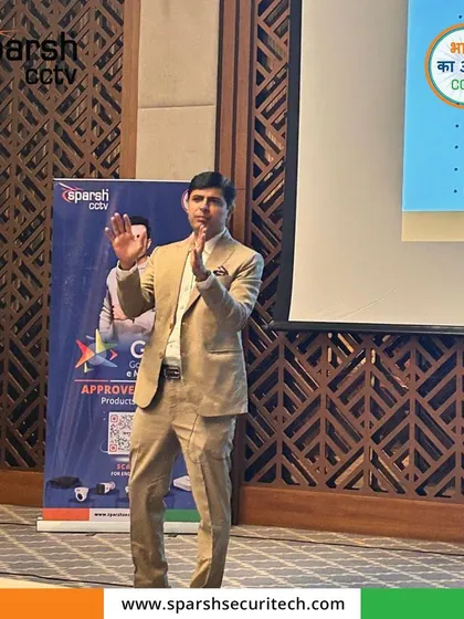 My team member presenting at the Ahmedabad Grand Partner Meet, where we launched I-MAS, the future of intelligent monitoring and announcements.
