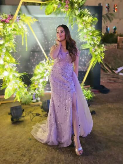 Posing in a lavender sequin gown in Jaipur. This city has been lucky for me, and I always make sure to dress my best for events here.