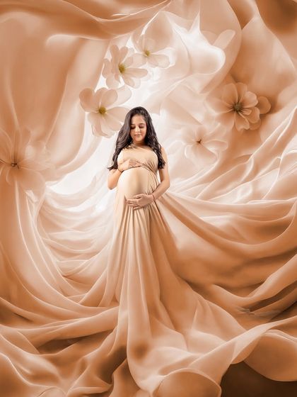 Another view of the fabric art concept, this time with digital floral elements added to create a dreamlike, magical womb.